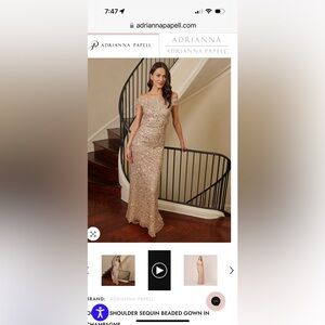 NEW Adrianna Papell Women's Off The Shoulder Sequin Beaded Gown, Champagne NWT